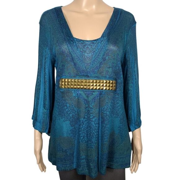 Investments Blue and Gold Blouse - Picture 1 of 9